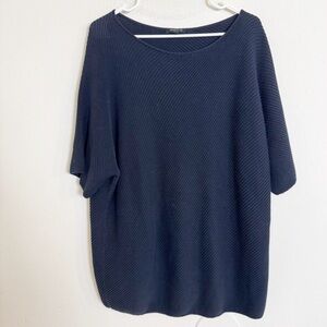 Lafayette 148 New York silk blend knit short sleeve navy sweater